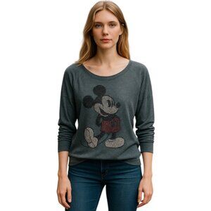 Disney Parks XS Rhinestone Sequin Mickey Mouse Long Sleeve Scoop Neck T Shi…